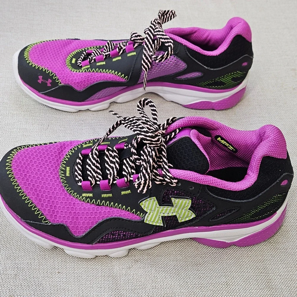 Under Armour Micro G Running Shoes Youth 4.5Y Purple Black Neon Green‎ 1241824